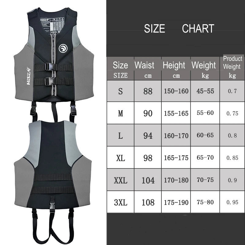 Life Jacket Adult Neoprene Life Vest Surf Raft Kayak Fishing Jet Ski Vest Water Sport Swimming Rescue Super Buoyancy Life Jacket