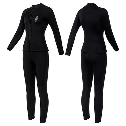 Women's 3mm Two-Piece Diving Suit Long Sleeve Coldproof Wetsuit Top Pants for Snorkeling Surfing Swimming