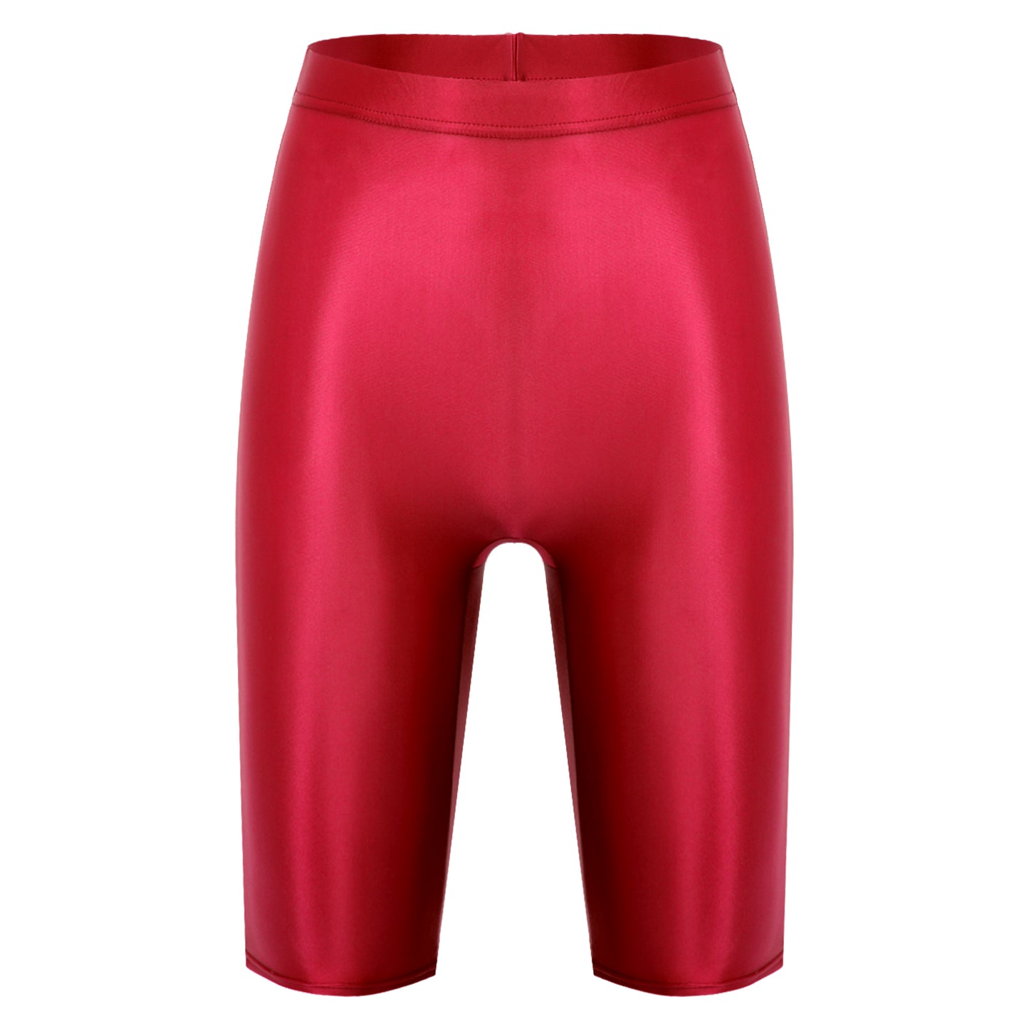 Women Glossy Shorts High Waist Fitness Short Leggings Oil Shiny Knee-Length Tights Swimming Trunks Female Workout Sports Bottoms