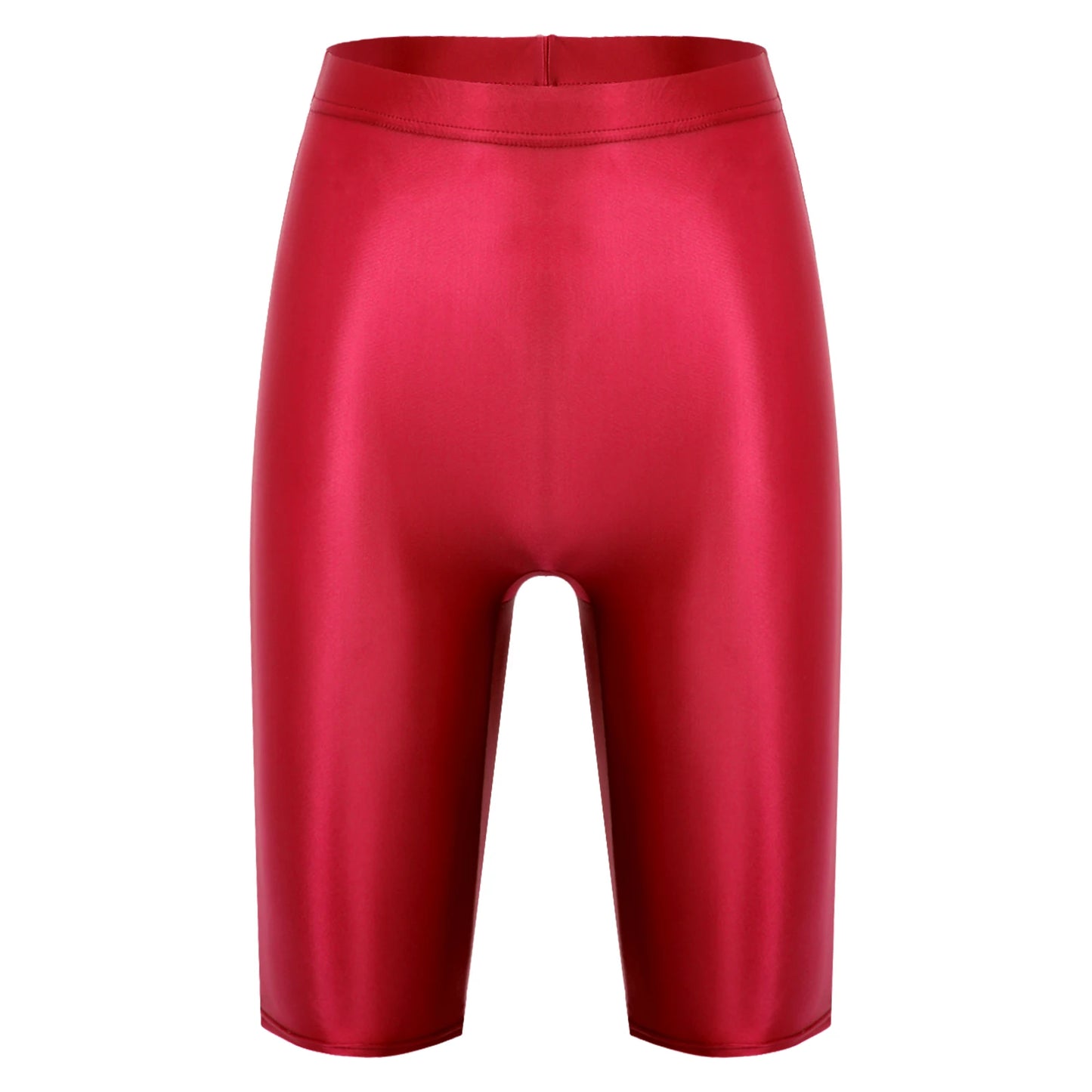 Women Glossy Shorts High Waist Fitness Short Leggings Oil Shiny Knee-Length Tights Swimming Trunks Female Workout Sports Bottoms