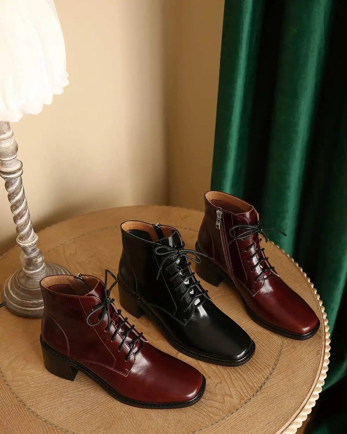 Krazing Pot 2025 Hot Sale Genuine Leather Square Toe Chelsea Boots High Heels Winter Season Lace Up Superstar Ins Ankle Boots