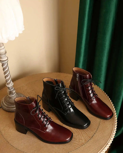 Krazing Pot 2025 Hot Sale Genuine Leather Square Toe Chelsea Boots High Heels Winter Season Lace Up Superstar Ins Ankle Boots