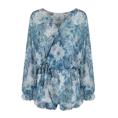 Swimsuit 4 Pieces Bikini Sets Women Swimwear Printed Underwired Mesh Long Sleeve Cover Up High Waist Shorts Headband 2023 New