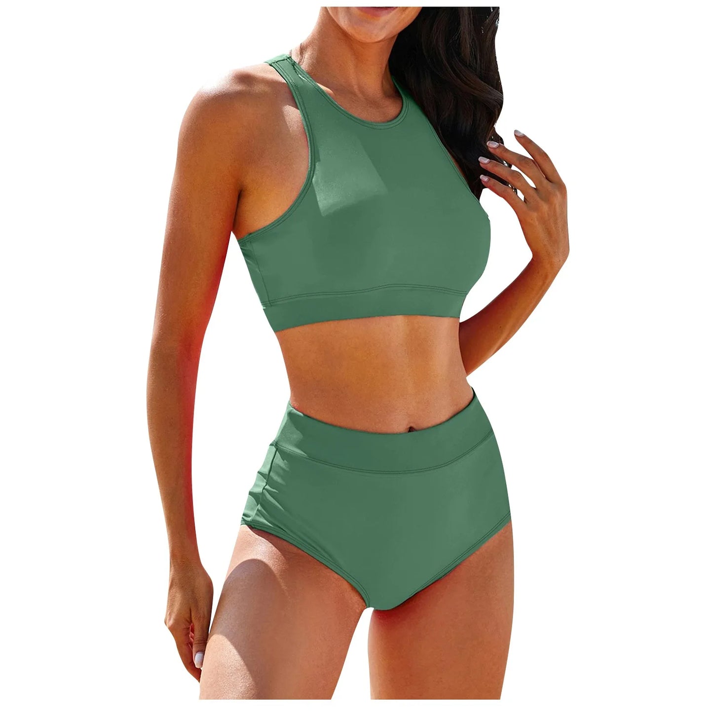 Women'S Solid Color Tank Top Swimsuit Ladies Split High Waist Swimsuit Two-Piece Set Traje De BañO Mujer Biquinis Feminino