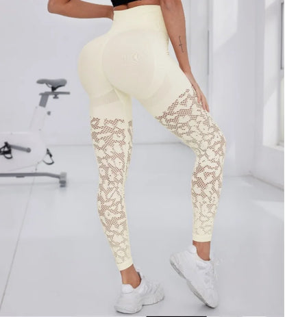 Women Gym Hollow Out Leggings Elastic Butt Lifting Fitness Athletic Workout Yoga Pants Exercise Leggins Outdoor Sports Tights