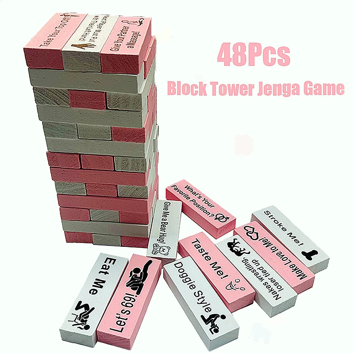 Forty Eight Piece Sex Block Game For Adults Sex Toys Featuring Wooden Block Tower Game For Couples Valentine Tumbling Tower