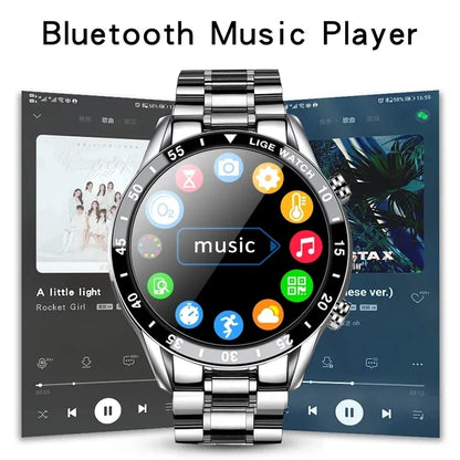 LIGE 2024 Full Circle Touch Screen Steel Band Luxury Bluetooth Call Men Smart Watch Waterproof Sport Activity Fitness Watch+Box