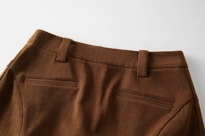 FSLE【2 Colors】Women Mini Skirts Zipper Waist Retro Brown Corduroy Above-Knee Length A-LINE Skirts Winter Black Bottom 24FS14555