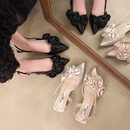 Designer Woman Shoes Pointed Toe Flower Sexy Women Shoes Sandals Dress Slippers Mules Shoes Spring New Flip Flops French Female