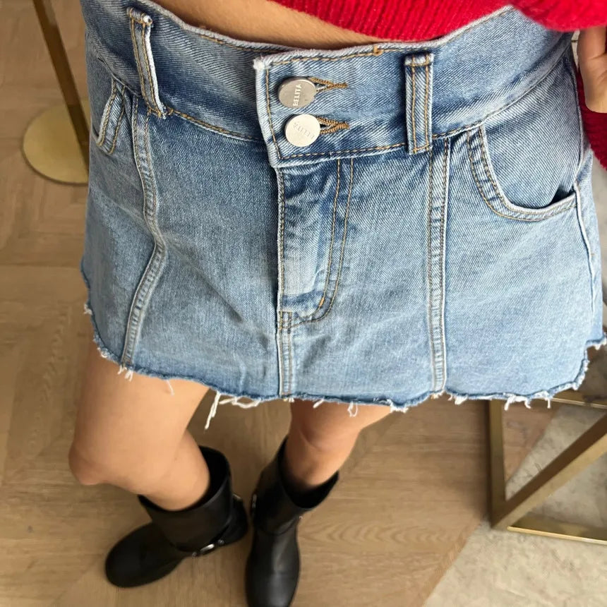 Chic High Waist A-Line  Skirt Women's Jeans ort Skirt Spring Vintage Slimming Splicing Hemming Girl's Faion Commute