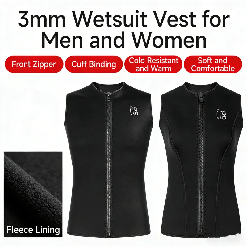 3MM Men Women Sleeveless Wetsuit Top No Hood Neoprene Thermal Vest for Scuba Diving Surfing Kayaking Swimming Water Sports
