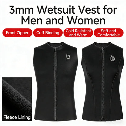 3MM Men Women Sleeveless Wetsuit Top No Hood Neoprene Thermal Vest for Scuba Diving Surfing Kayaking Swimming Water Sports