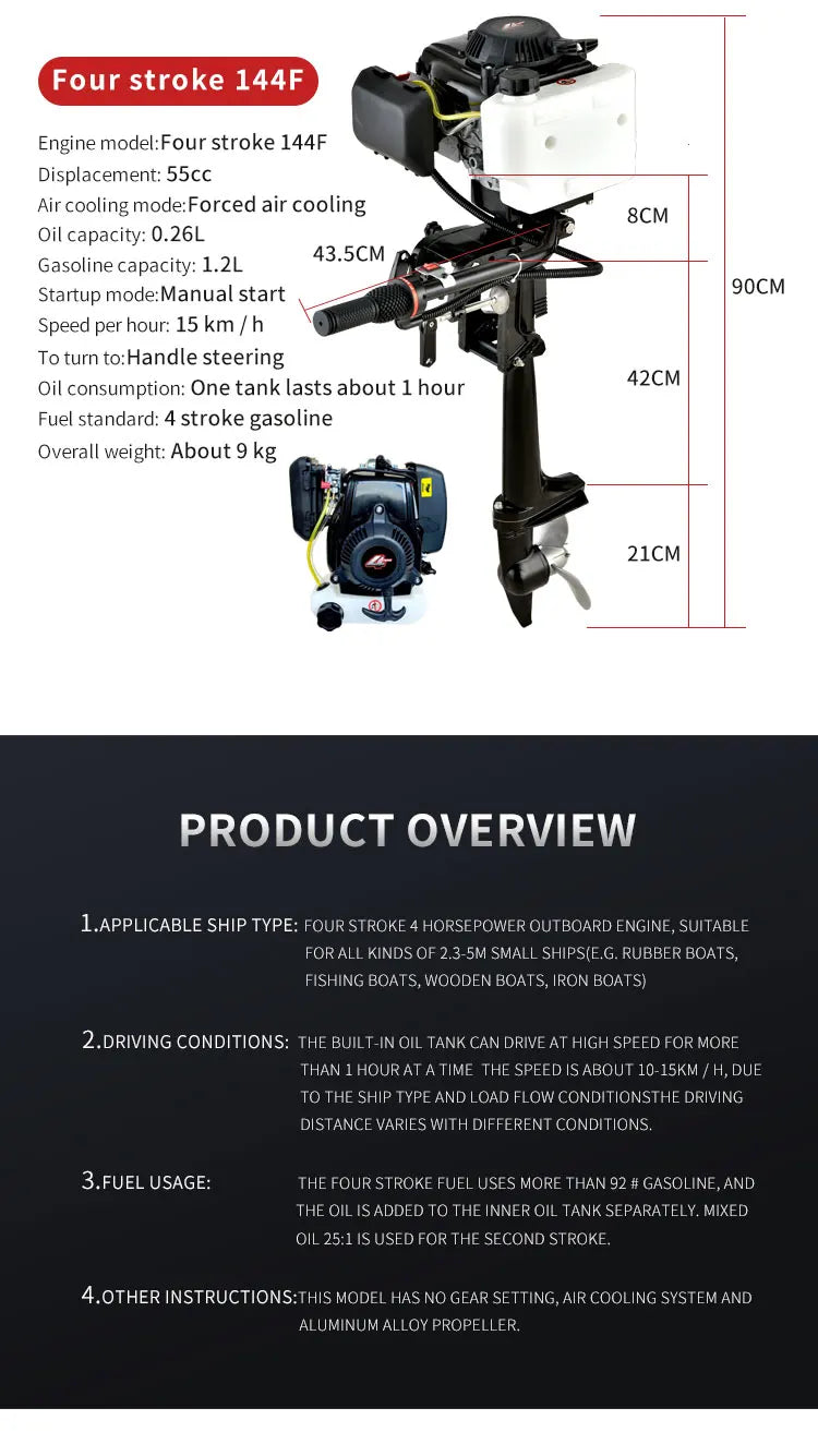2.5HP Inflatable Fishing Motor Outboard Boat Engine