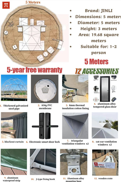 Spherical tent, geodesic tent, dome tent, galvanized steel pipe frame, PVC waterproof tarpaulin, wind-resistant, pressure-resist