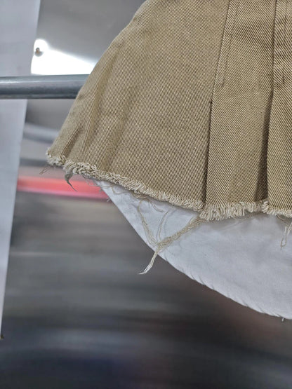 KBQ Temperament Slim Fit Denim Mini Slirts For Women High Waist Spliced Button Daily Casual Commute Skirt Female Fashion Style