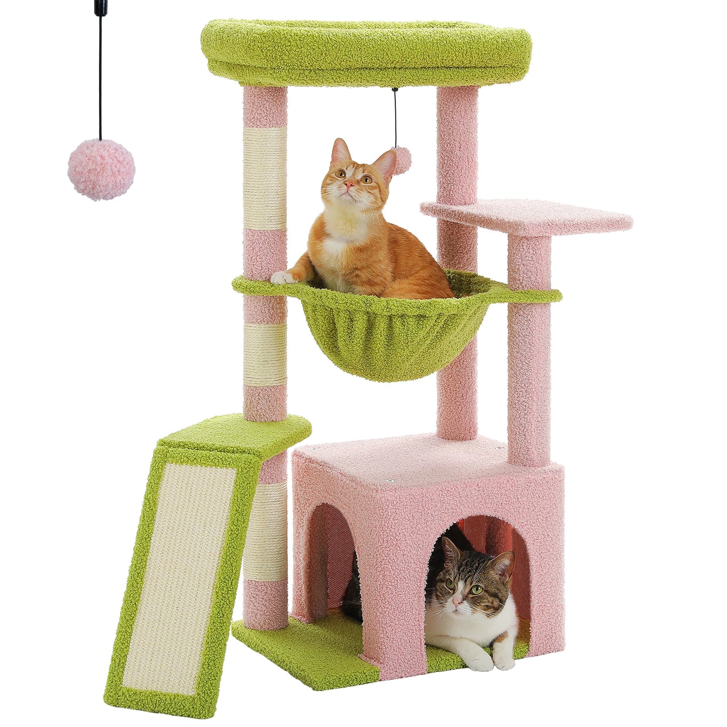 Cat Tree for Indoor Cats, Small Cat Tower with Large Cat Condo, Cat Scratching Posts, Cozy Cat Hammock and Cat Scratching Ladder