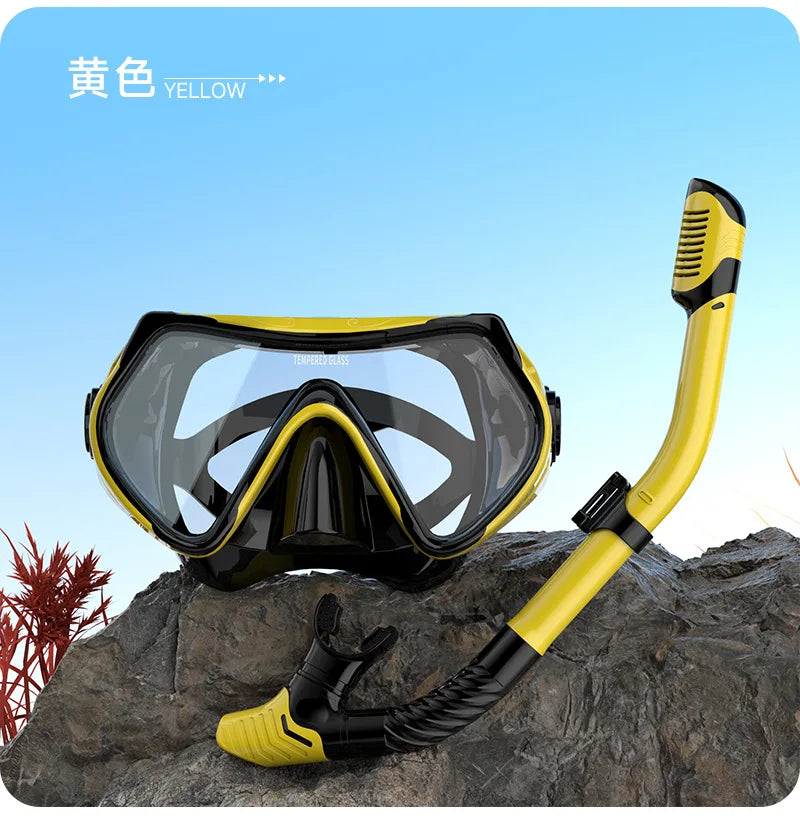 Diving Mask Snorkeling Full Dry Breathing Tube Set, Large Frame Swimming Goggles, Liquid Silicone Diving Mask