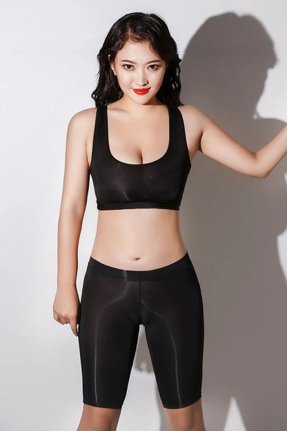 High Elastic Women's Shorts Oil Shiny Sheer Sexy Low Waist Panties Push Up Butt Tight Shorts Woman Clothing Yoga Shorts