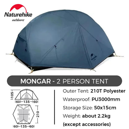 Naturehike Mongar 2 Person Tent Ultralight Camping Tent Outdoor Travel Tent Double Layer Waterproof Tent 3 Season Portable Tent