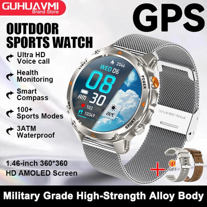 2026 New Outdoor Sport GPS Position Smart Watch Men 3ATM Waterproof Compass Altimeter 540mAh BT Call Fitness Watch