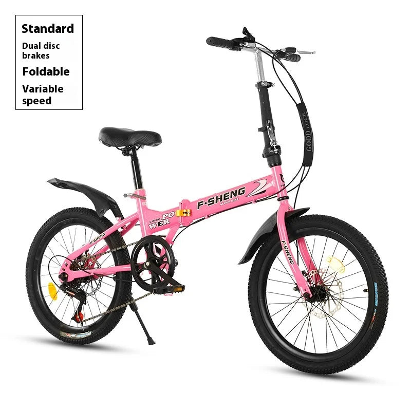 20Inch Folding Bicycle 6-Speed Double Disc Brake Geared Bicycle - Compact Travel-Friendly Bike for Easy Storage And Transport