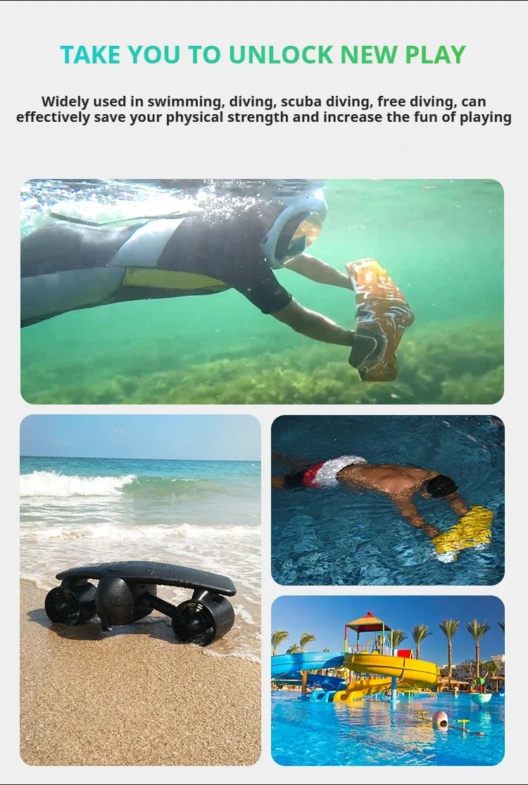 50m Depth Underwater Thruster 1.8m/s, 480W Brushless Diving Propeller with LED Display, 60min Silent eSurfboard for Adults