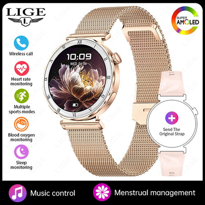Women's Smart Watch 2026 New Fashion AMOLED Screen Bluetooth Call Custom Dials Female Health Monitoring Ladies Sports Smartwatch