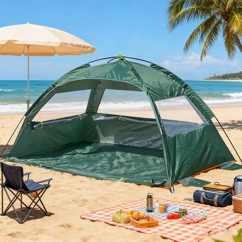 Beach Tent 2-3 Persons Pop Up Tent Automatic Quickly Open Outdoor Camping Tour  Portable Sun protection with Extended Mat