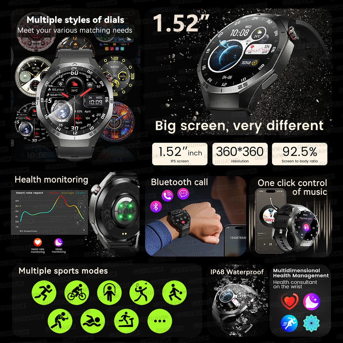Luxury Metal Smart Watch For Men AMOLED Screen Bluetooth Call GPS Tracking Sports Heart Rate Monitor Smart watch For Android iOS