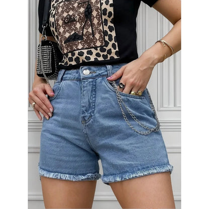 Summer women jeans shorts with chain decoration fashion