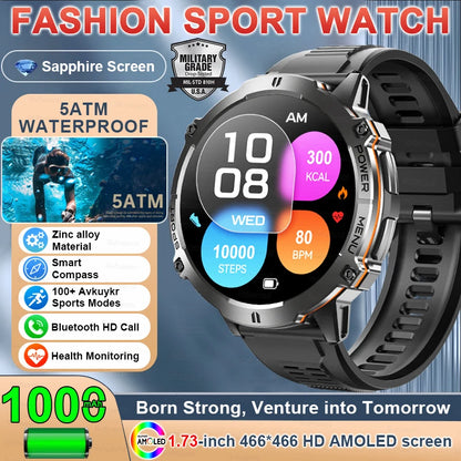 2025 New Outdoor Military Smart Watch Men 1.73" AMOLED IP69K 5ATM Waterproof 1000mAh Super Large Battery BT Call Smart  Watches