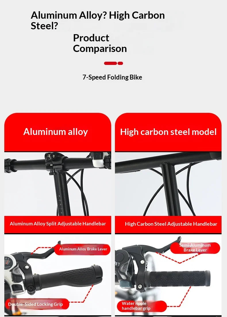 Folding Bike 20 Inch Aluminum Alloy Lightweight Commuter Bicycle 7 Speed Portable City Travel Ultralight Folding Bikes Grey