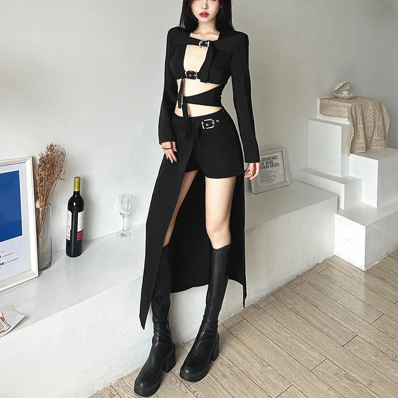 Gothic Patchwork Sexy Mini Skirts Goth Dark Techwear Women Grunge Irregular Hem High Waist Cargo Skirt Hip Hop Black Summer 2023