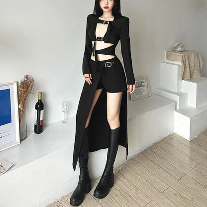 Gothic Patchwork Sexy Mini Skirts Goth Dark Techwear Women Grunge Irregular Hem High Waist Cargo Skirt Hip Hop Black Summer 2023