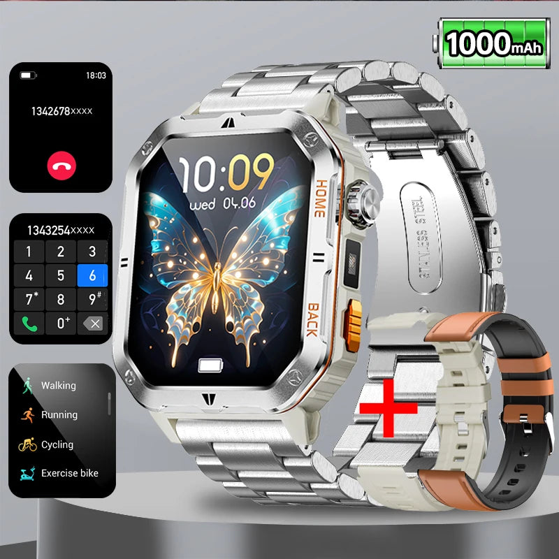 Original 2025 New 2.01 inch1000mAh smartwatch LED flashlight GPS 100+ sport health monitor 3ATM waterproof Men Gift smartwatch