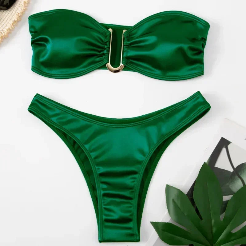 High Waist Swimsuit Women Push Up Beachwear Sexy Bandeau Bathing Suit Maillot De Bain Femme Bikini Summer Swimwear Women