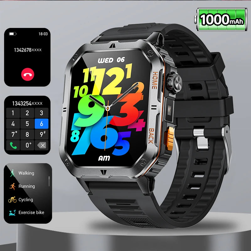 Original 2025 New 2.01 inch1000mAh smartwatch LED flashlight GPS 100+ sport health monitor 3ATM waterproof Men Gift smartwatch