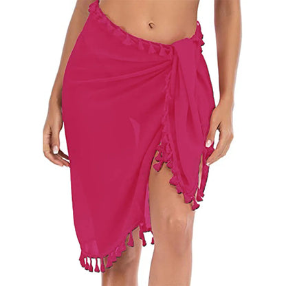 Swimsuit Coverups for Women Sarong Beach Bikini Wrap Sheer Short Skirt Scarf for Swimwear with Tassel