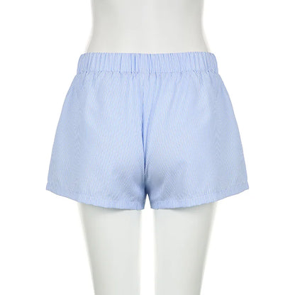 Striped Print Casual Shorts for Women Elastic Waist Fashion Button Bottoms Streetwear Chic Basic Y2K Loose Shorts