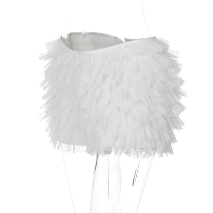 BOOFEENAA Mesh Ruffled Low-rise Bloomer Shorts Y2k 2000s Womens Clothing Fashion White Black Booty Shorts Sexy Pants C70-CE17