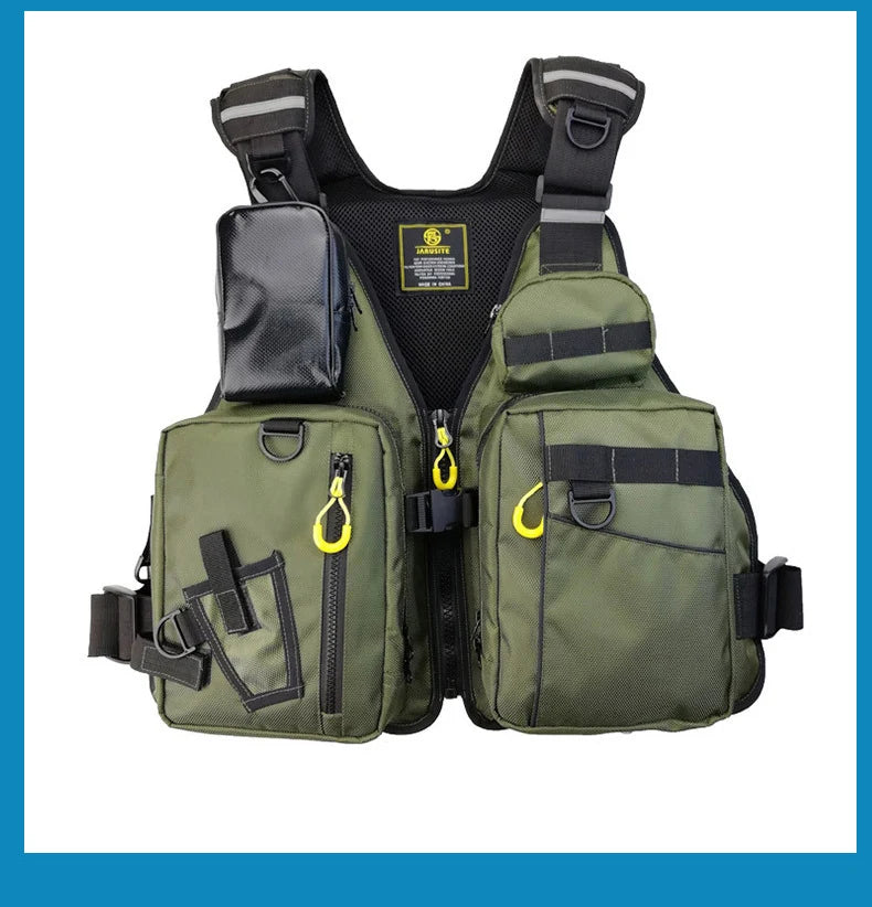 multi-functional life jacket vest for outdoor fishing, a must-have for safety. Multiple pockets for storage, buoyant materials