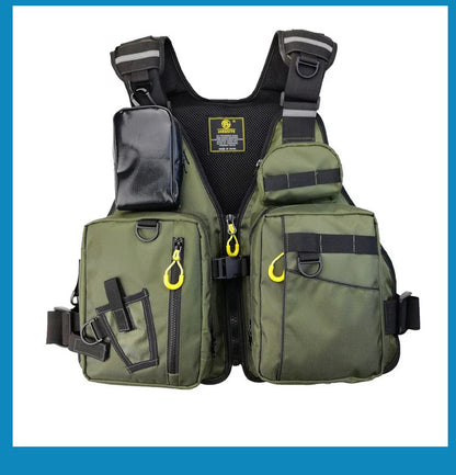 multi-functional life jacket vest for outdoor fishing, a must-have for safety. Multiple pockets for storage, buoyant materials