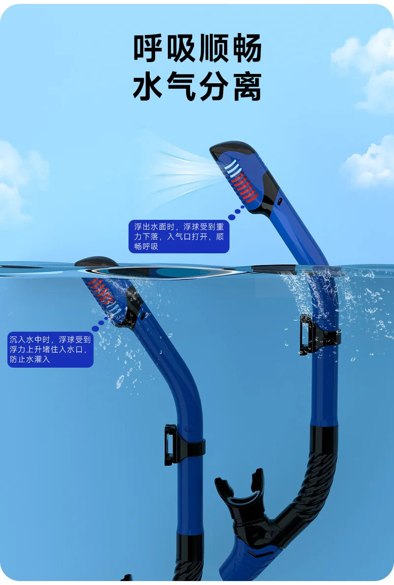 Diving Mask Snorkeling Full Dry Breathing Tube Set, Large Frame Swimming Goggles, Liquid Silicone Diving Mask