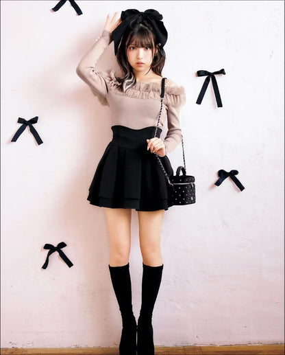 Japanese Lolita Skirts Ruffled Pleated Plaid Skirt Women 2025 Spring New Elastic High Waist Slimming Gentle Mini Skirt Culottes