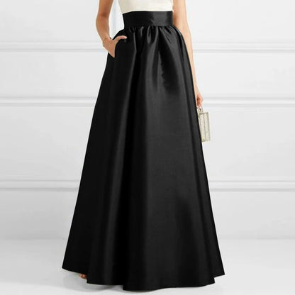 ZANZEA Bohemian Women Satin Silk Black Long Skirts Elegant Solid A-Line Party Jupes Femme Waist Zipper Oversized Casual Dresses