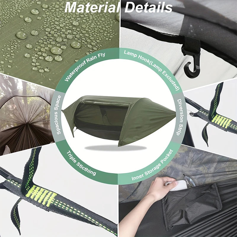 Camping Hammock Tent With Mosquito Net And Rain Fly For 1 Persons Backpacking Bed Lightweight Waterproof Hiking Backyard Outdoor