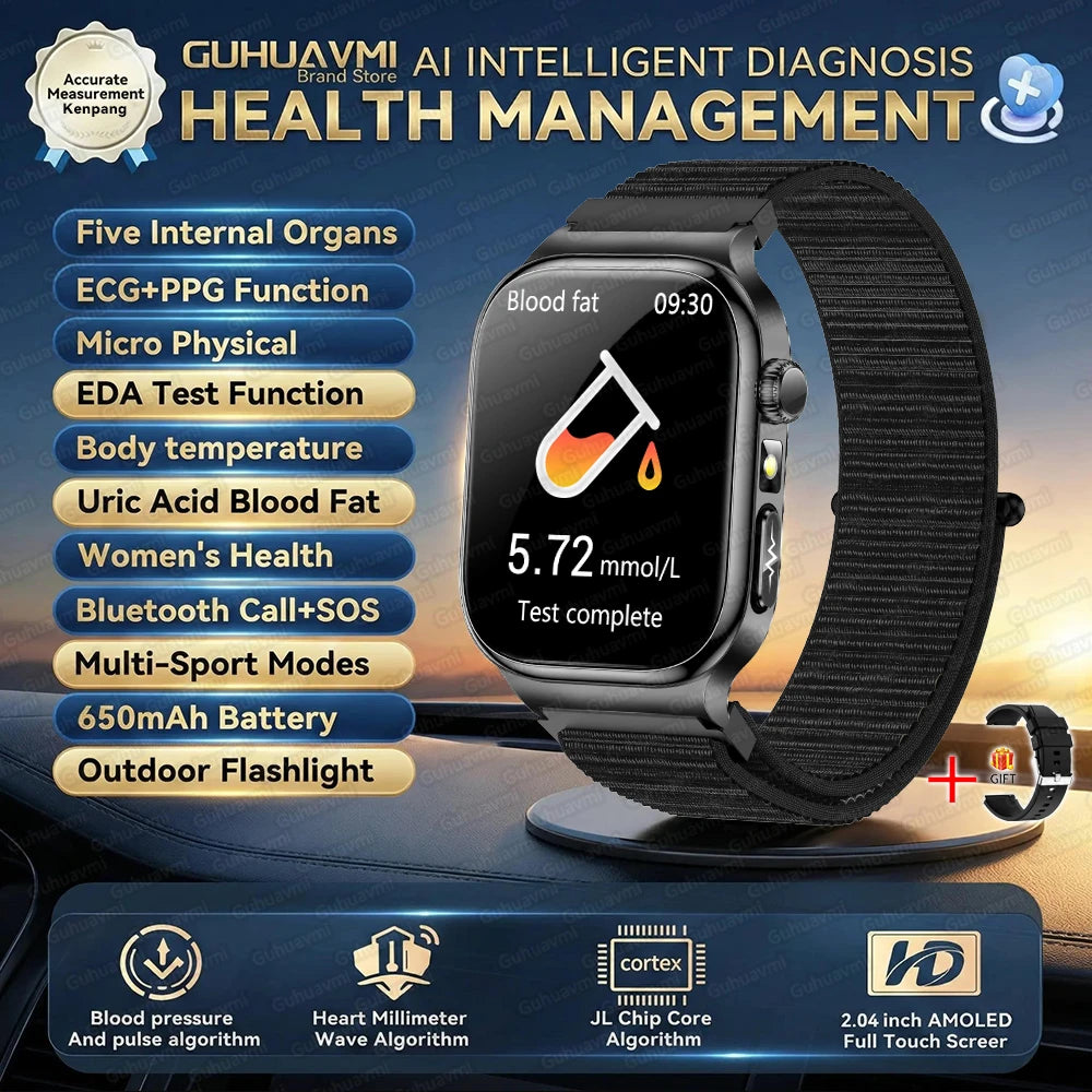 New Blood Lipids Uric Acid Blood pressure Smart Watch Men ECG+PPG Fitness Tracker Clock Heart Rate Bluetooth call Smart watches