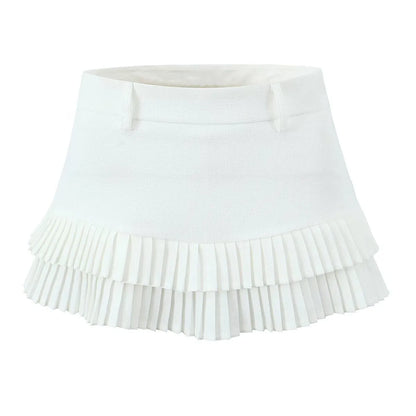 Summer Clothes Tweed Pleated Skirt Women Black Mini Skirts For Woman Preppy Low Waist Pleated Layered Casual Short Skirts Blue