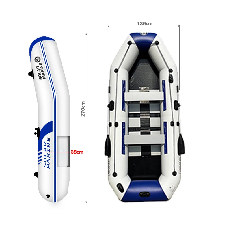 2.7m Wood Floor PVC Inflatable Fishing Kayak 0.9 mm Thick Leisure Rowing Rubber Pontoon Boat Solar Kayak