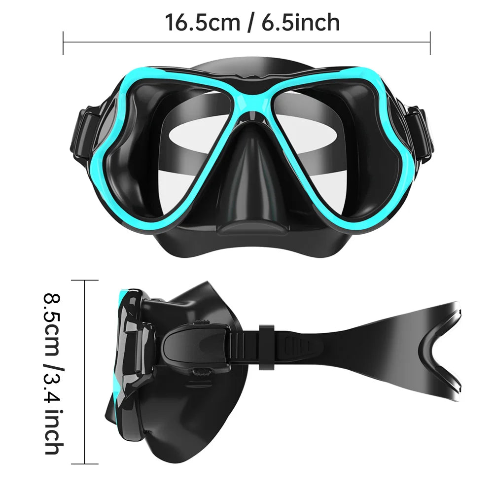 Diving Mask Swimming Snorkel Mask Wide View Tempered Glass Adult Waterproof Anti-Leak Anti-Fog Dive Scuba Swim Snorkeling Goggle